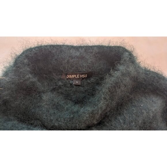 Dimple Hsu Dark Green LUSH, BEAUTIFUL Asymmetrical Mock Neck prob Angora Sweater - Picture 4 of 6